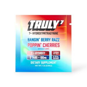 truly7 7 hydroxymitragynine chewable tablet 50mg party pack bangin berry razz poppin cherries 2ct 41307